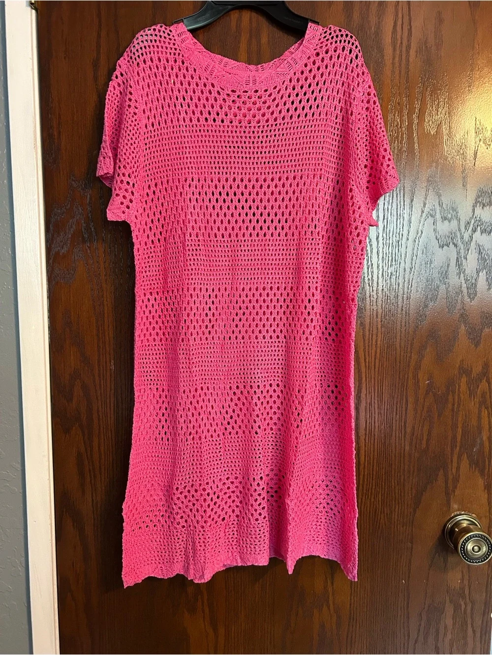 Women's Hot Pink Crochet Swim Cover-Up Tunic